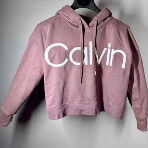 Calvin Klein Performance Womens‎ XL Mauve Pink Logo Cropped Hoodie Sweatshirt